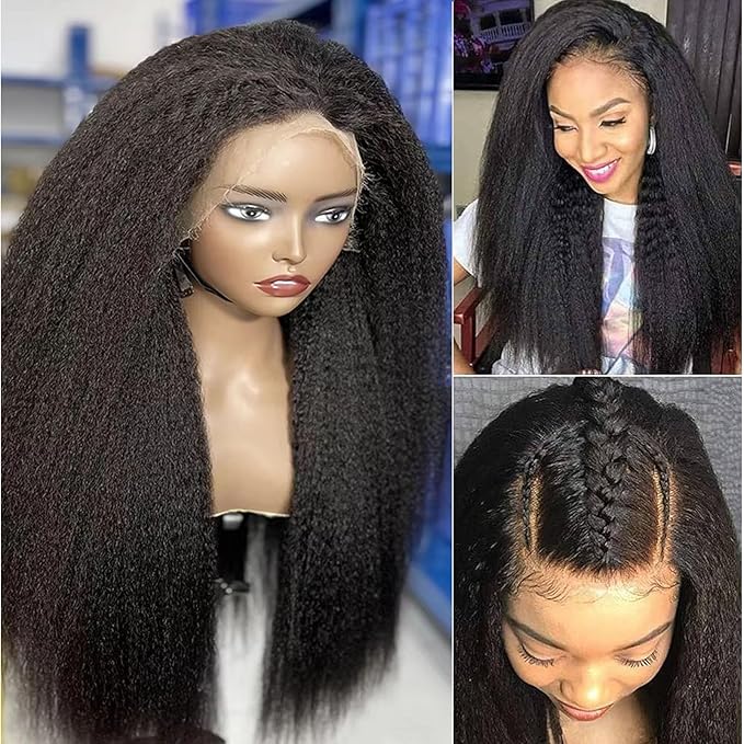 Yuksi Yaki Straight Human Hair Wig 13x6 Lace Front Wigs Human Hair Pre Plucked With Baby Hair 200% Density Kinky Straight Glueless Wigs Human Hair Pre Plucked (13x6 Yaki Straight Wig, 24 Inch)