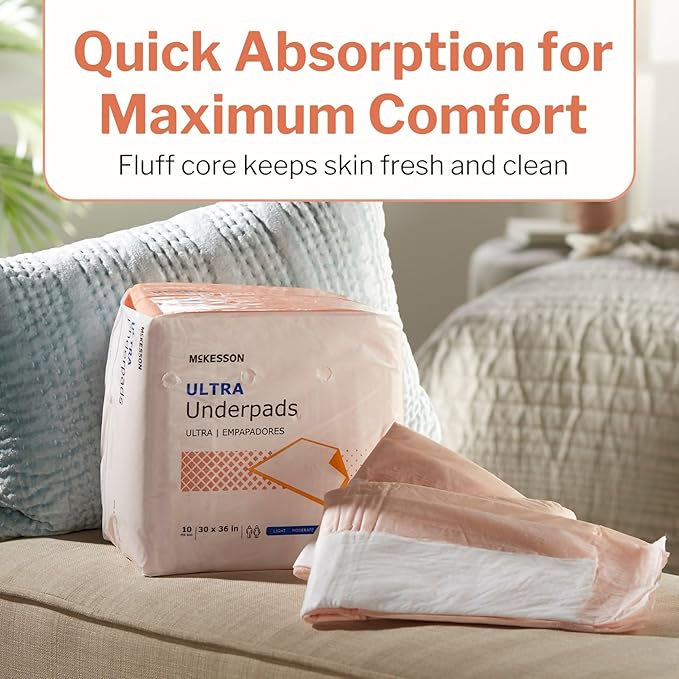 McKesson Underpads Disposable Bed Pads 30" x 36" [50 Count], Heavy Absorbency, Ultra Incontinence Chux Pads for Adults, Elderly, and Baby