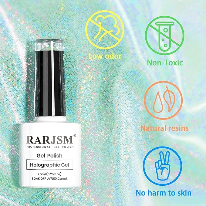 RARJSM Nail Gel Polish Holographic Green Nail Gel Polish Spring Summer Colors Nail Art Nail Polish Curing Requires Soak Off 7.5ML DIY Nail Art