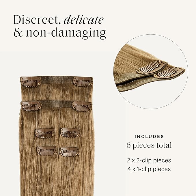 Luxy 100% Remy Human Hair Extensions for Thin Hair Thinning Hair Fill-Ins – 6 Seamless Wefts Multi-Dimensional Color Blend - Natural-Looking Volume & Coverage 80 grams 16" Bronde Balayage Thinning