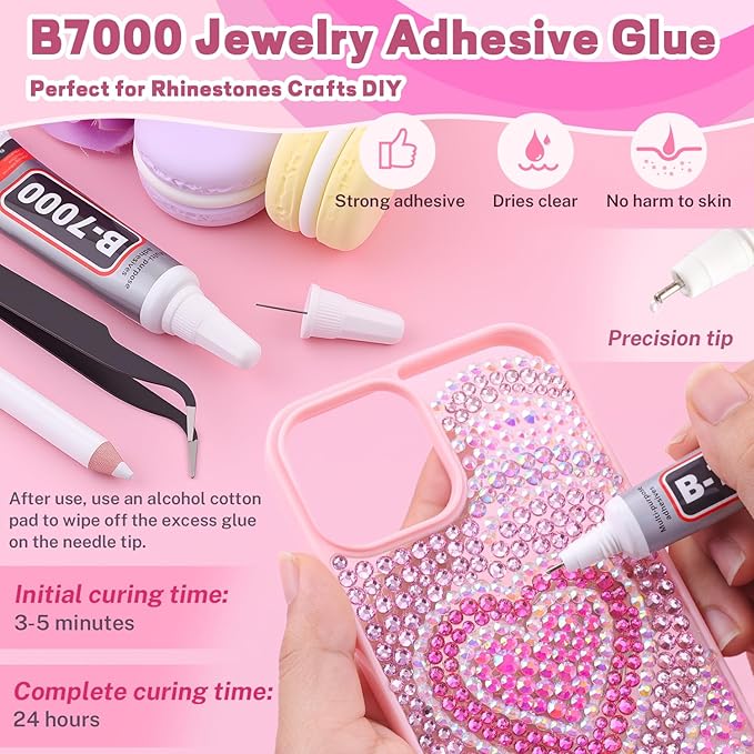 20000Pcs Pink Rhinestones for Bedazzling with 1Pcs B7000 Jewelry Glue, Resin Rhinestones for Crafting Crafts DIY, Bedazzler Kit Gems for Clothing Shoes Tumblers Nail Art Assorted Size 3/4/5/6mm