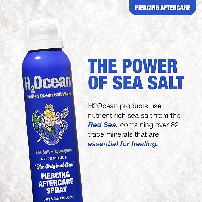 H2Ocean Piercing Aftercare Spray Sea Salt Saline 4oz + Piercing Aftercare Sea Salt Spray 1.5oz