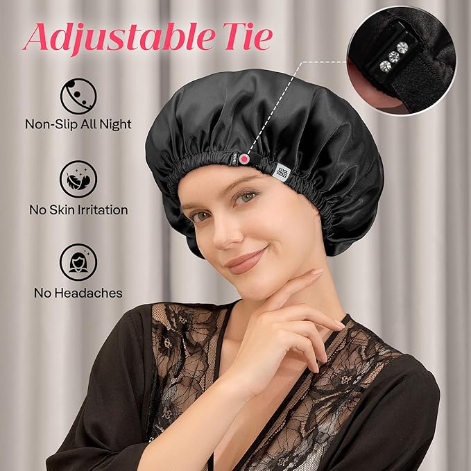 CoolMate Adjustable Satin Silk Bonnet for Sleeping Women, Tie Double Lined Silk Bonnet for Women Long Hair