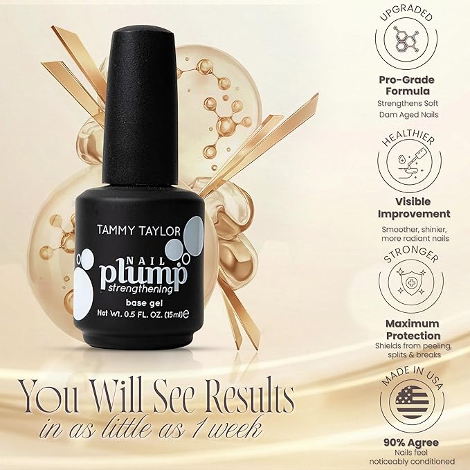 Tammy Taylor Plump Builder Gel Natural Nail Strengthener & Growth Hardener Repair Treatment Serum for Weak & Damaged Nails, Ridge Filler Base Coat Nail Polish, Clear Rubber Base, Endurecedor De Uñas