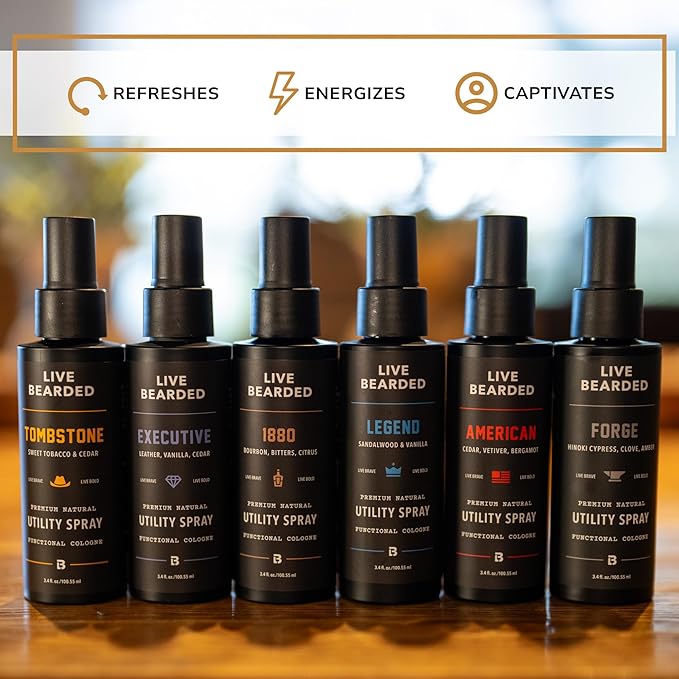 Live Bearded Utility Spray - All Purpose Cologne with Natural Fragrance - Made in the USA - 3.4 fl oz Bottle | American Scent - Cedar, Vetiver, Bergamot