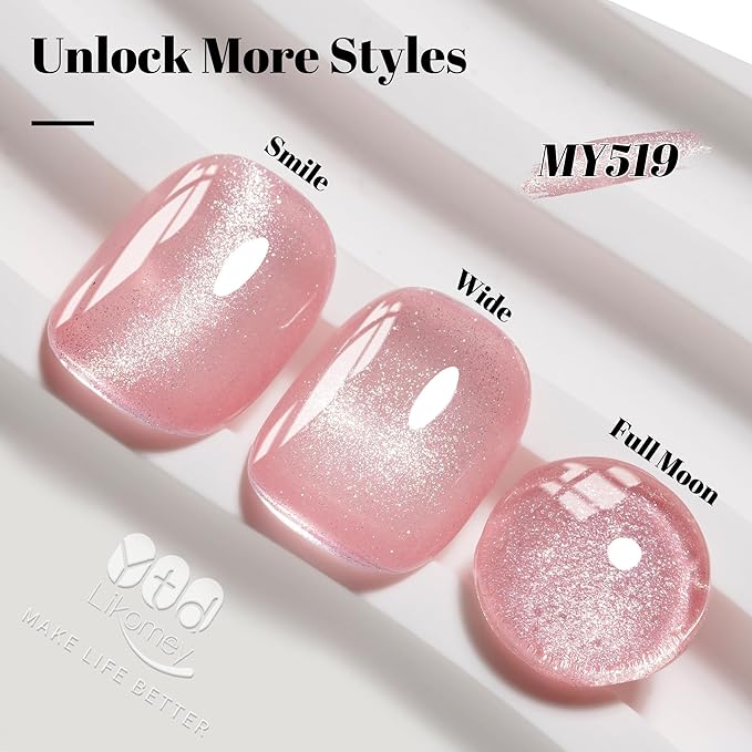 YTD Likomey Cat Eye Gel Nail Polish,Crystal 15ml Pink Magnetic Shimmer Shimmer Glitter Translucent Jelly Shiny Fall Winter Salon Home UV Nail Varnish with Magnet Stick,HEMA Free TPO Free,MY519