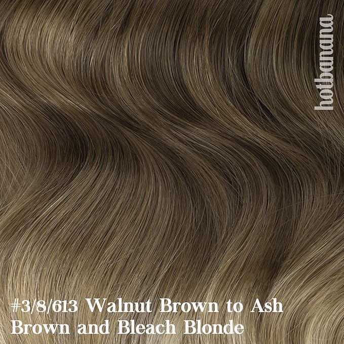 HOTBANANA Human Hair Clip in Hair Extensions, Ombre Walnut Brown to Ash Brown and Bleach Blonde 120g Clip in Hair Extensions Real Human Hair Straight Remy Hair Clip Ins 24 Inch 7pcs
