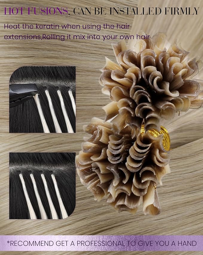 LaaVoo K Tip Hair Extensions Real Human Hair U Tip Extensions Human Hair Golden Blonde Highlights Light Blonde Ktip Extensions Soft Straight 20in 50g 50s