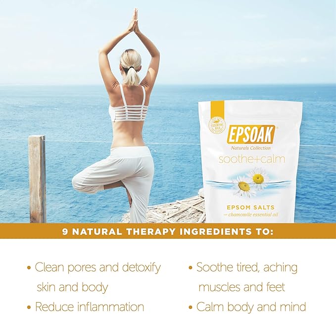 Epsoak Epsom Salt 2 lb. Magnesium Sulfate USP. (Qty. 1 x 2lb. Bag), Soothe + Calm, Resealable Epsom Salt Bag, Made in The USA, Cruelty-Free Certified
