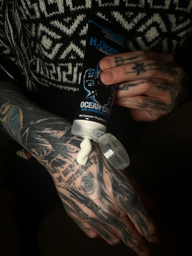 H2Ocean Ocean Care Tattoo Aftercare Lotion – Fragrance & Dye Free Tattoo Moisturizing Cream – Water-Based Vegan Skin Care for New & Old Tattoos – Heals, Revitalizes & Hydrates Tattooed Skin, 2.5oz