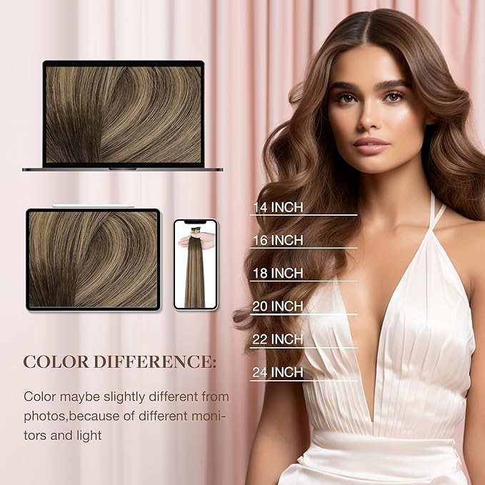 GOO GOO I Tip Hair Extensions - Real Human Hair, 14in 100g 200S, Cold Fusion, Invisible Remy, 4/26/4 Balayage Chocolate Brown to Honey Blonde