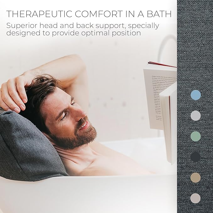 BADESOFA® Luxury Bathtub Pillow L - Large Bath Pillow for Therapeutic Neck and Back Support Quick-Drying - Full Body Bath Tub Cushion - Luxury Spa Cushion in Charcoal