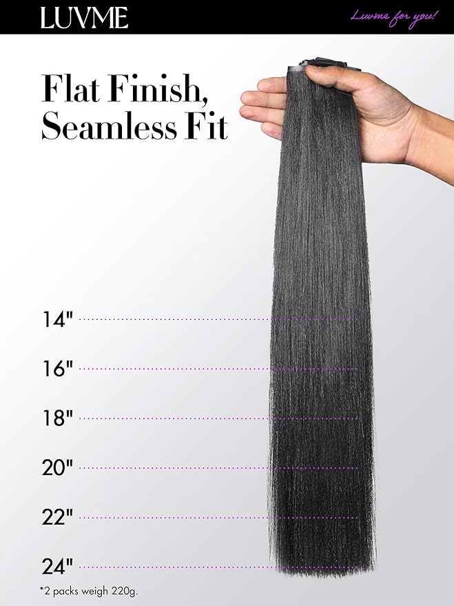 LUVME Yaki Straight Seamless 110g 7Pcs Clip in Hair Extensions Full Max with 22inch Remy Human Hair Extensions, Natural Black 100% Real Soft Hair