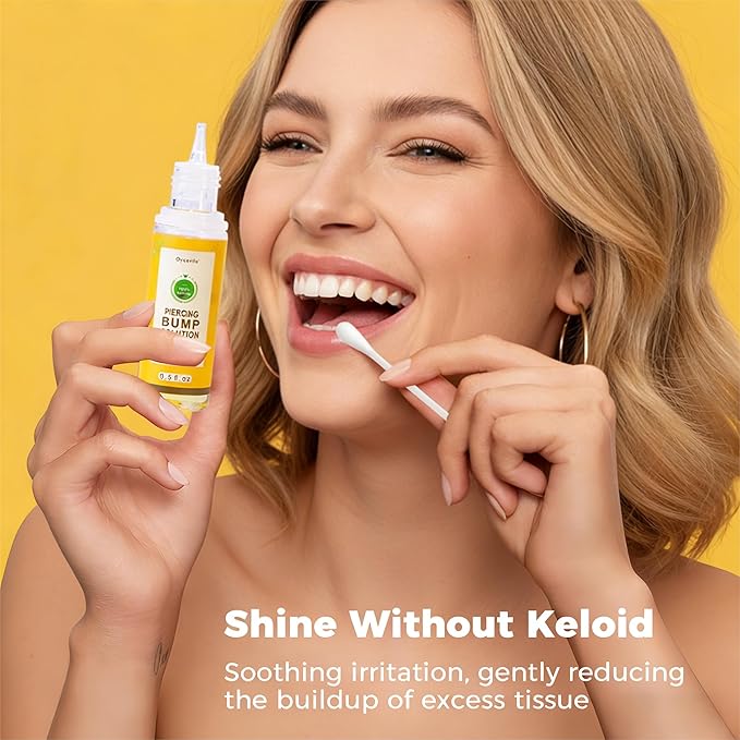 0.5oz -100% Natural Piercing Bump Solution & Keloid Bump Removal Drops (with 20 Cotton Swabs), Professional Piercings Aftercare Oil to Relieve & Reduce Appearance of Keloid/Scar on Nose, Ear & Belly