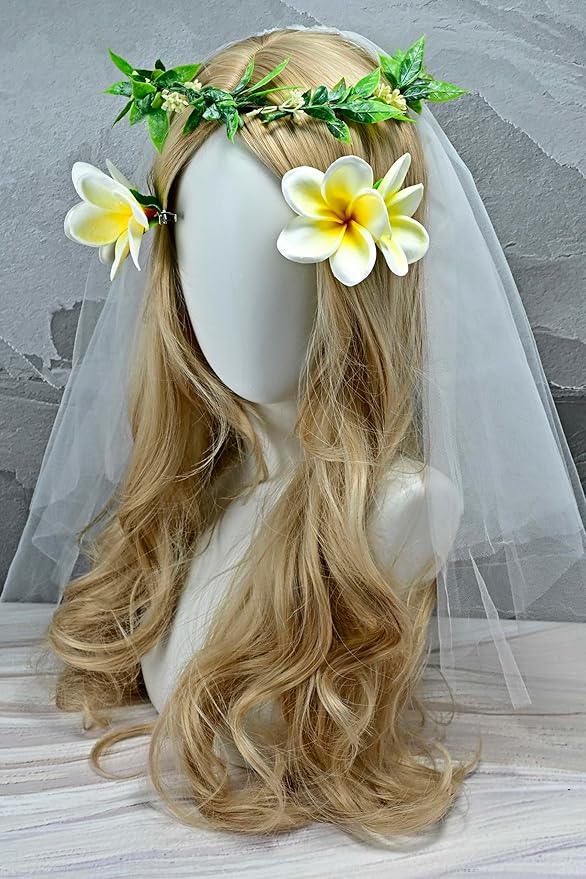Pack of 2 Real Touch Flowers Hawaiian Flower Hair Clips Plumeria Hibiscus Hair Clips Handmade Hair Accessories for Beach Wedding Bridal Party Mother's Day Women Girls Holiday Gifts (c-814, 2pcs)