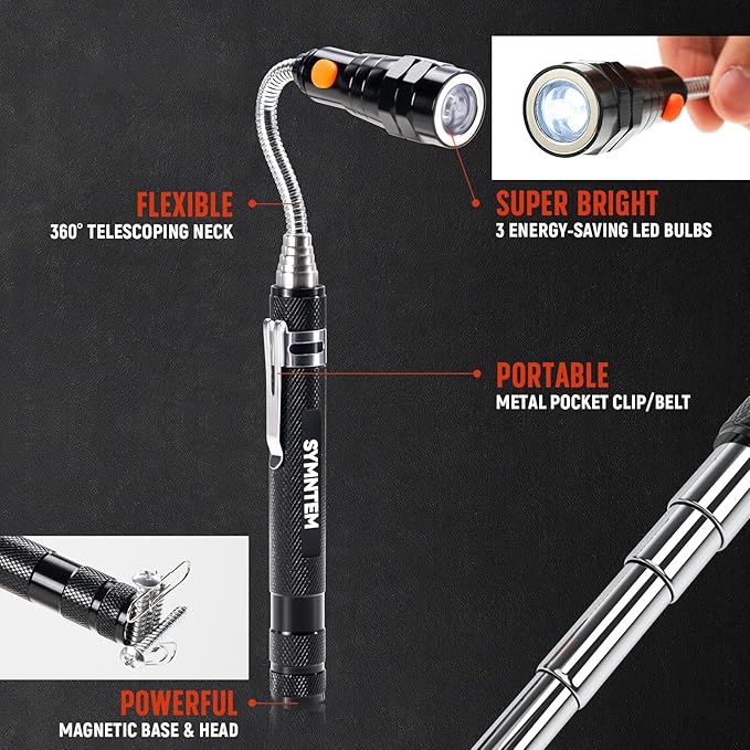 Gifts for Dad, Magnetic Pickup Tool, 6-in-1 Multitool Pen,Includes Touch Screen Stylus, Rulers, Bubble Level, Screwdrivers, Ballpoint Pen, Christmas Gifts Stocking Stuffers for Men, Black