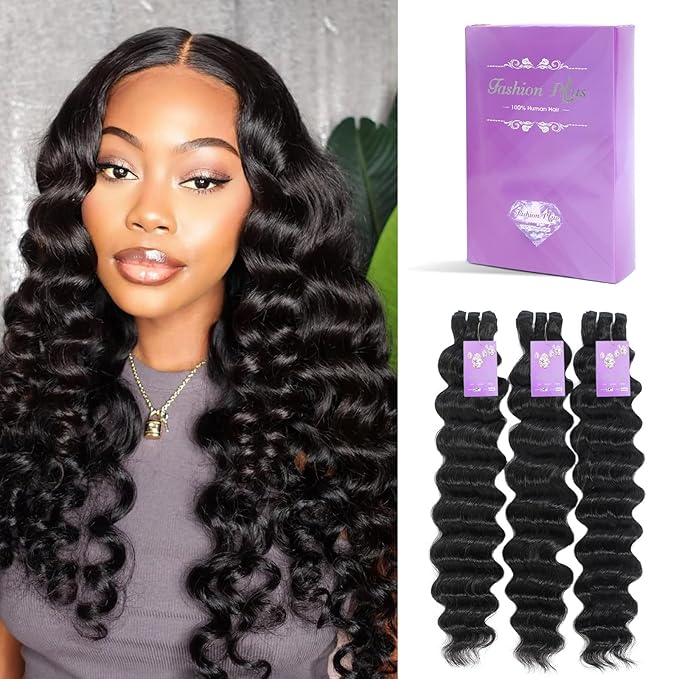 FASHION PLUS Raw Human Hair Bundles, Loose Deep Wave Bundles Human Hair 20 22 24 Inch Loose Wave Bundles Human Hair Real Raw Bundles Thick and Soft, Triple Lifespan