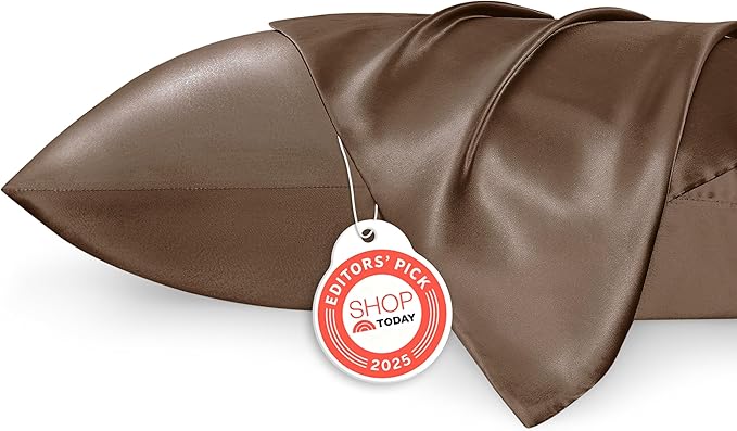 Bedsure King Size Satin Pillowcase Set of 2 - Brown Silky Pillow Cases for Hair and Skin with Envelope Closure, Similar to Silk Pillow Cases, Gifts for Women Men, 20x36 Inches, 2pcs