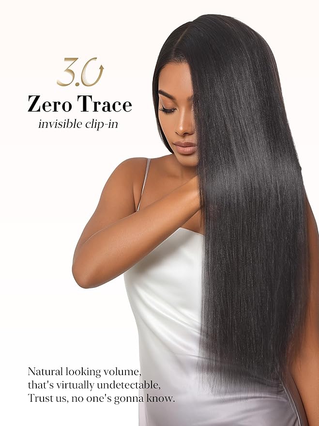 LUVME 0.59mm Zero Trace Invisible Clip in Hair Extensions, Yaki Straight 2 Pack 7 Pcs 100g 16 Inch, 100% Real Human Hair Clip Ins, Quick Clip On Volume with Seamless Blend for Daily Hairstyles