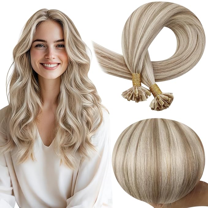 Full Shine K Tip Hair Extensions Real Human Hair Ash Blonde Highlight Bleach Blonde 14 Inch 50 Grams Ktip Human Hair Extensions Fusion Extensions Human Hair