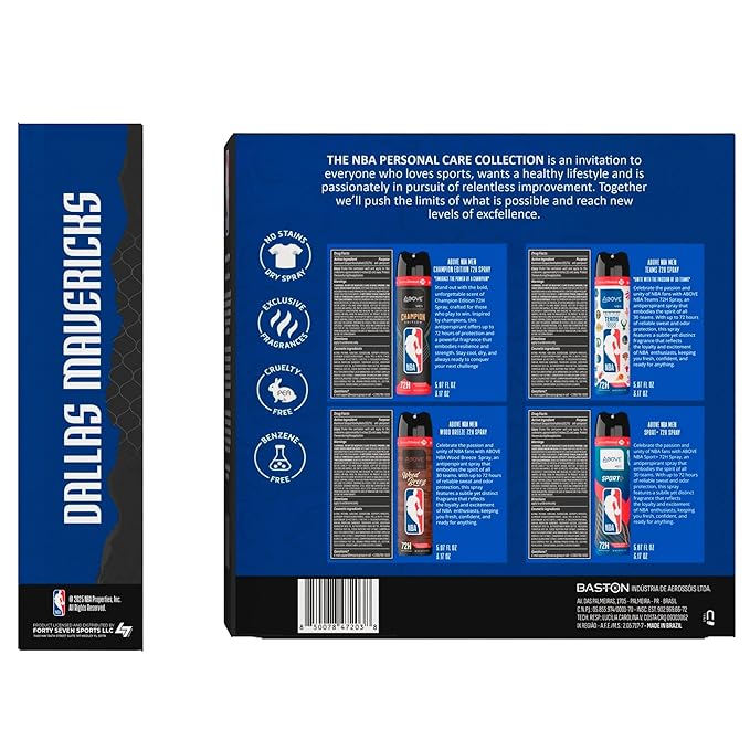 Above NBA – Dallas Mavericks Deodorant Gift Set – A Giftable Set for Mavericks Fans – Antiperspirant Spray, 4 Signature Scents, 72h Protection, Dry Spray, No Stains – 5.07 oz, Pack of 4