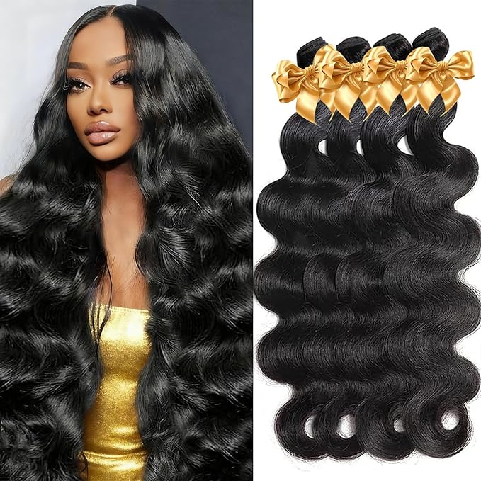 12A Human Hair Bundles 20 22 24 26 Inch Body Wave Bundles Human Hair 100% Unprocessed Virgin Remy hair 4 Bundle Real Natural Black Wet and Wavy Human Hair Extensions for Women Black Color