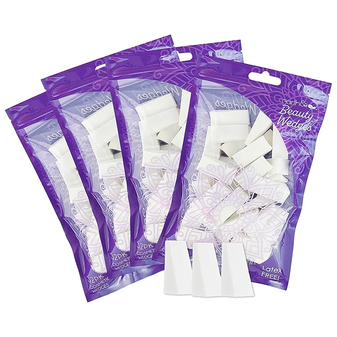 Earth & I - 128pc *PRE-CUT* Cosmetic Wedges for Makeup, Triangle makeup sponge, Disposable makeup sponges, Make up wedges sponges, ombre sponge for nails, face painting sponges, makeup wedges for pro