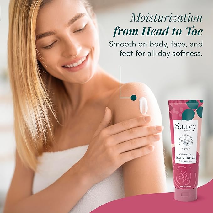 Saavy Naturals Body Cream Bulgarian Rose Plant-Based Ingredients| Made In USA | Absorbent Shea Butter Vegan Formula, Thick and Creamy Body Moisturizer, Body Lotion for Dry Skin- 8.5 Fl Oz, 2 Pack