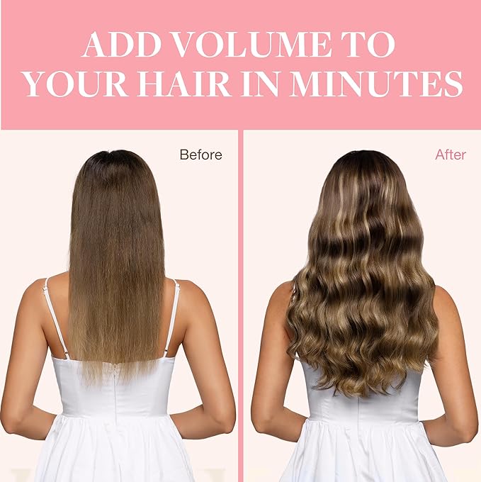 GOO GOO Clip in Hair Extensions Real Human Hair, Remy Human Hair Extensions Clip ins for Women, Natural Human Hair, 26inch 135g 7Pcs, 4/27/4 Balayage Chocolate Brown to Caramel Blonde