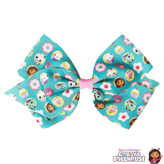 LUV HER Gabby's Dollhouse Single Hair Bow For Girls - One Large Printed Hair Bow Featuring Gabby's Favorite Characters - Alligator Clip - Hair Bows for Daily Styling or Special Occasion, Ages 3+