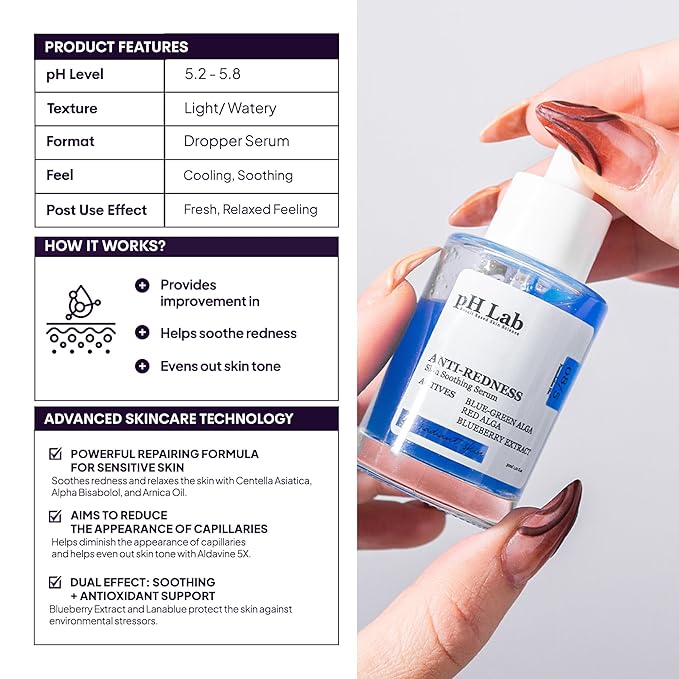 Anti Redness Serum, Reduces Capillary Cracks Appearance, Evens Skin Tone, Skin Soothing and Redness Reform Serum, 1.01 Fl Oz (Pack of 1)