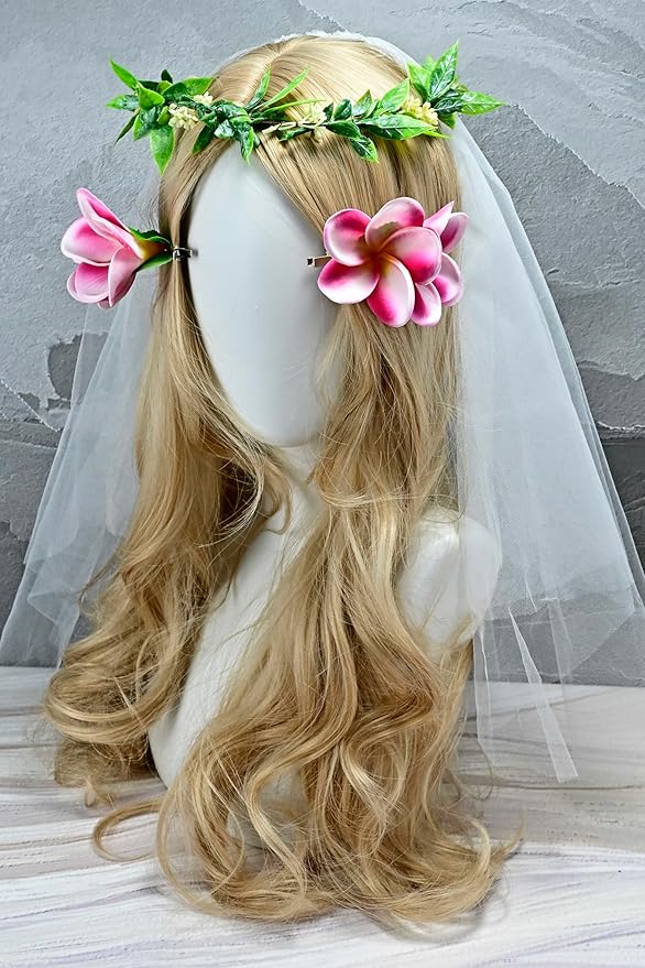 Pack of 2 Real Touch Flowers Hawaiian Flower Hair Clips Plumeria Hibiscus Hair Clips Handmade Hair Accessories for Beach Wedding Bridal Party Mother's Day Women Girls Holiday Gifts (c-801, 2pcs)