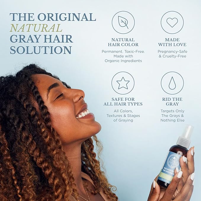 Natural Hair Dye Color Spray - Vegan, Cruelty-Free, Ammonia-Free, Non-Toxic, Permanent, Brown Hair Color - 100% Gray Coverage with Organic Ingredients, Safe for Pregnancy - 4 fl oz