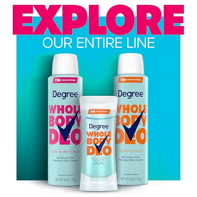 Degree Women Whole Body Deodorant Spray, Rose & Waterlily Scent, Aluminum Free 72H Odor Protection 4 oz
