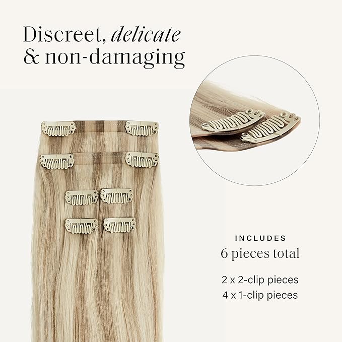 Luxy 100% Remy Human Hair Extensions for Thin Hair Thinning Hair Fill-Ins – 6 Seamless Wefts Multi-Dimensional Color Blend - Natural-Looking Volume & Coverage 80 grams 16" Beige Blonde Balayage