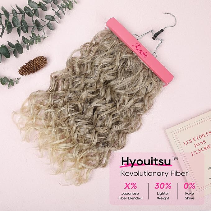 REECHO Curly Hair Extensions, 4PCS 16 inch Clip in Hair Extensions Lace Weft Short Curly Extension Clip Ins Invisible Natural Hairpieces for Women, Glazed Mocha to Blonde