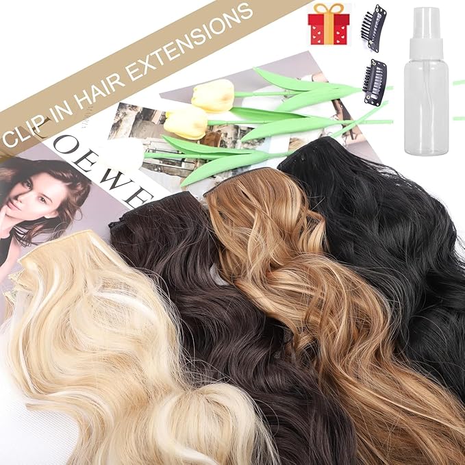 Clip in Hair Extensions 4 PCS 20 Inch Auburn Long Wavy Hair Extensions, Natural Soft Hair Double Weft Hairpieces for Women (350#, 20INCH)