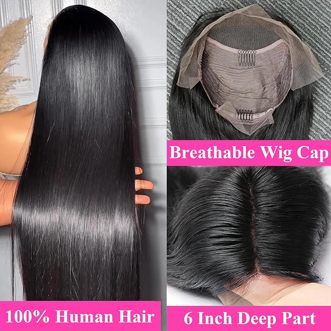 Tuneful 13x6 HD Straight Lace Front Wigs Human Hair Pre Plucked 26 Inch 100% Human Hair lace Front Wigs for Black Women 13x6 Lace Frontal Wig with Baby Hair