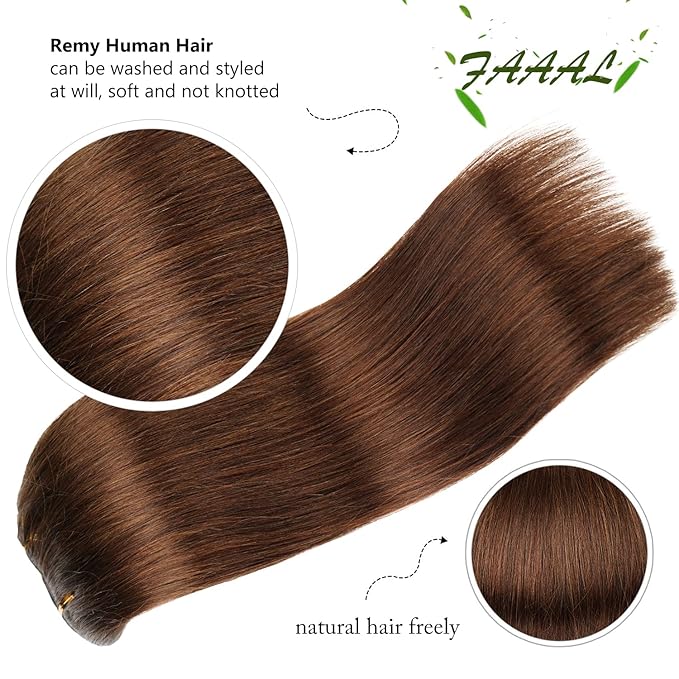 16" Clip in Human Hair Extensions Full Head 130g 7 Pieces 16 Clips 4# Chocolate Brown Double Weft Brazilian Real Remy Hair Extensions Thick Straight Silky (16",130g Chocolate Brown)