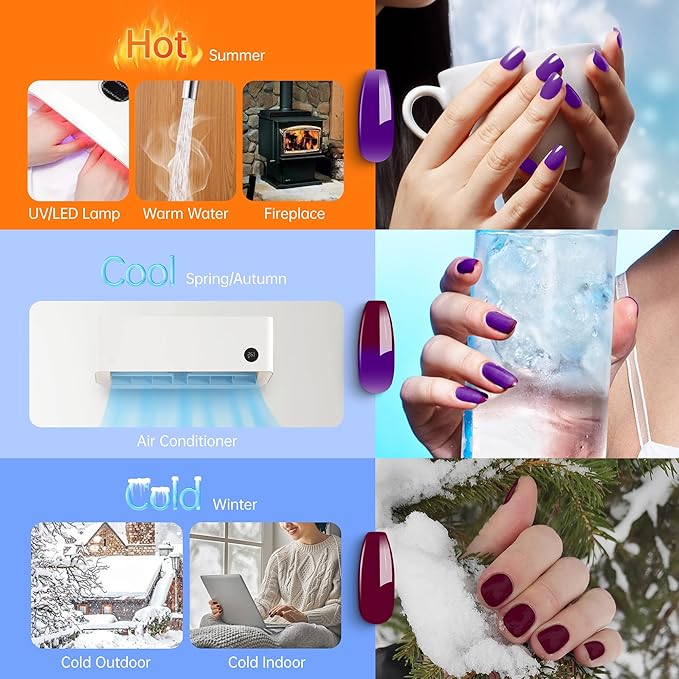 YTD Likomey Color Changing Gel Nail Polish 2 Pcs Set,15ml Purple To Dark Wine Red Pure Color and Glitter Nails Gel Kit,Thermal Ombre Change Colors Salon Manicure Fall Winter UV Varnish,WB2-7