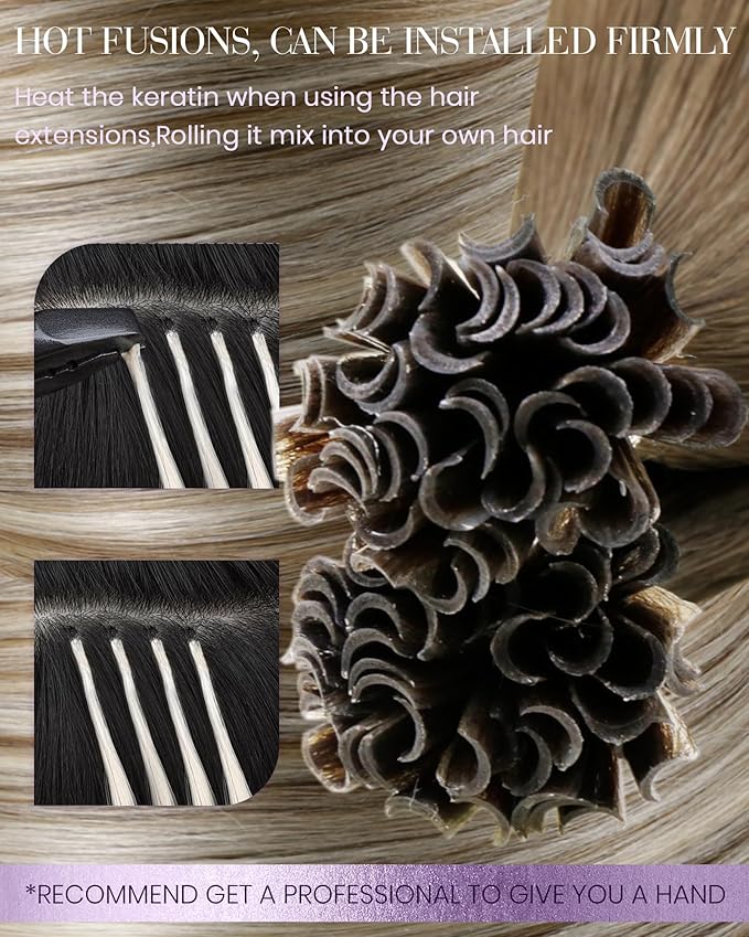 LaaVoo K Tip Hair Extensions Human Hair Balayage Ktip Human Hair Extension Balayage Light Brown Mix Blonde Utip Extensions Human Hair Soft Straight 50g 1g/s 24 Inch