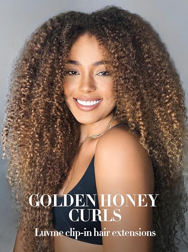 LUVME Clip in Hair Extensions Real Human Hair, Remy Human Hair Extensions Clip ins for Women, #2/27 Extensions, 18inch 135g 9Pcs Kinky Curly Hair