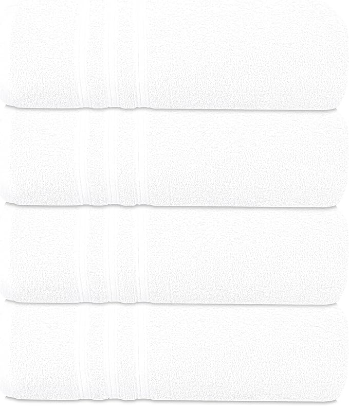 Tens Towels Pack of 4 Soft Bath Towels, 100% Cotton, 27 x 54 Inches, Lightweight & Quick-Dry, Ideal for Daily Bathroom Use, Practical & Comfortable, White