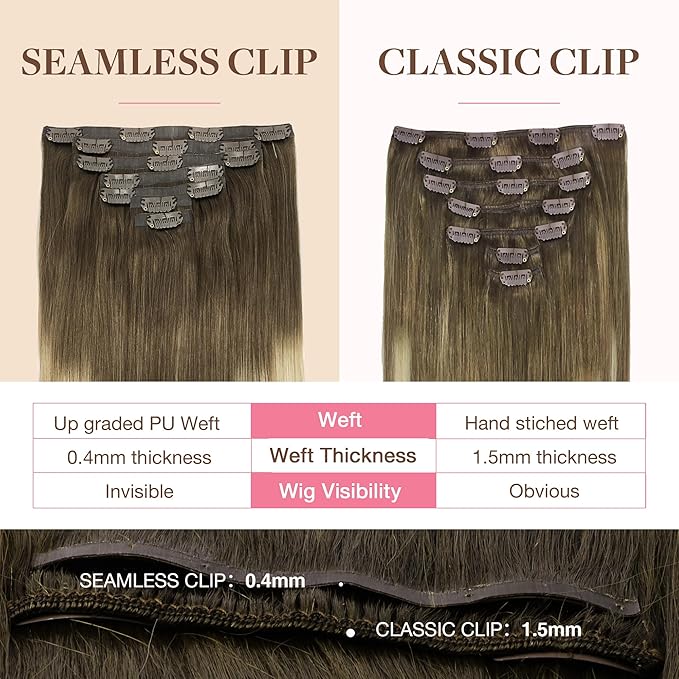 GOO GOO Clip in Hair Extensions Real Human Hair, Remy Human Hair Extensions Clip ins for Women, Natural Human Hair, 22inch 160g 7Pcs, #3/8/613 Balayage Walnut Brown to Ash Brown and Bleach Blonde