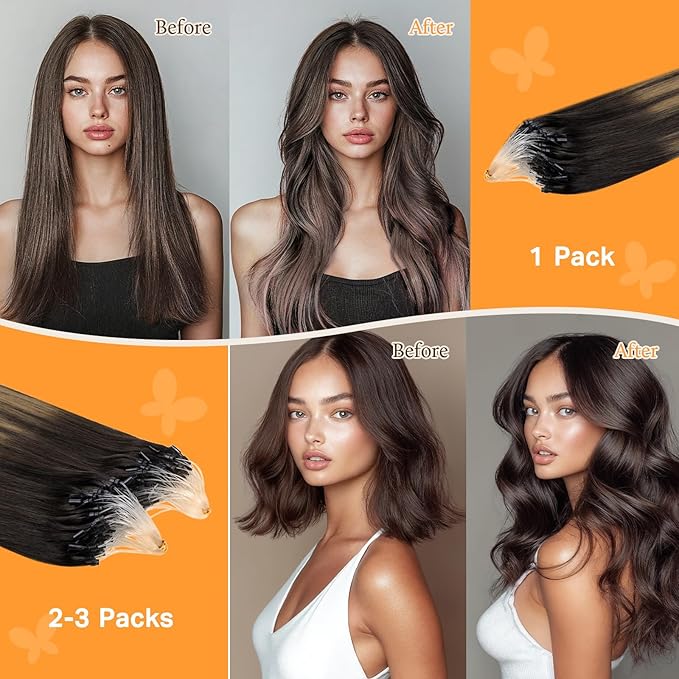 DOORES Microlink Hair Extensions Human Hair, Balayage Dark Brown to Chestnut Brown 16 Inch 50g/50s