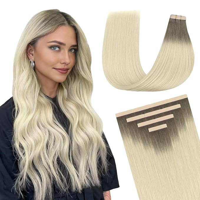 DOORES Tape in Balayage Light Ash Brown to Ash Blonde 20 Inch 10pcs 30g Human Hair Extensions Real Human Hair Straight Skin Weft