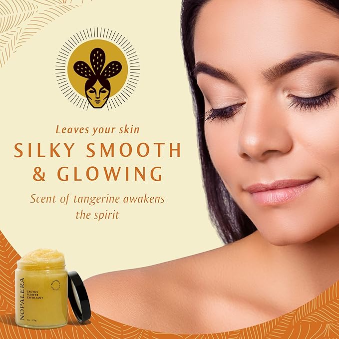 Nopalera Cactus Body Polish – Mandarina | 3-in-1 Clean Beauty Oil Cleanser, Exfoliant & Moisturizer | Brightening Body Scrub with Cactus Oil • Dermatologist-Tested • 8oz