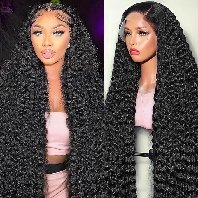 38 Inch Deep Wave Lace Front Wigs Human Hair Pre Plucked 13x6 HD Lace Front Wigs Human Hair 200 Density 13x6 Lace Frontal Deep Curly Wig Natural Color Glueless Water Wave Wig for Women