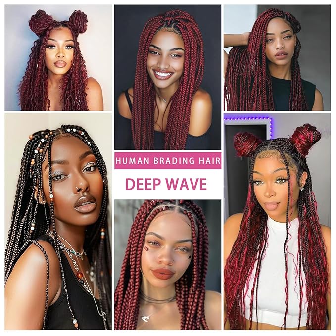 26 Inch Human Braiding Hair 100g Deep Wave Bulk Human Hair for Braiding Brazilian Virgin Human Hair Bundles Wet and Wavy Bundles No Weft Curly Human Hair Extensions for Boho Braids 99j
