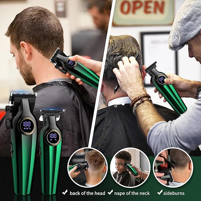 BILLAR Professional Hair Clipper for Men Hair Cutting Kit Men's Beard Trimmer Hair Trimmer Shaver Cordless Barber Clippers and Trimmers（Green）